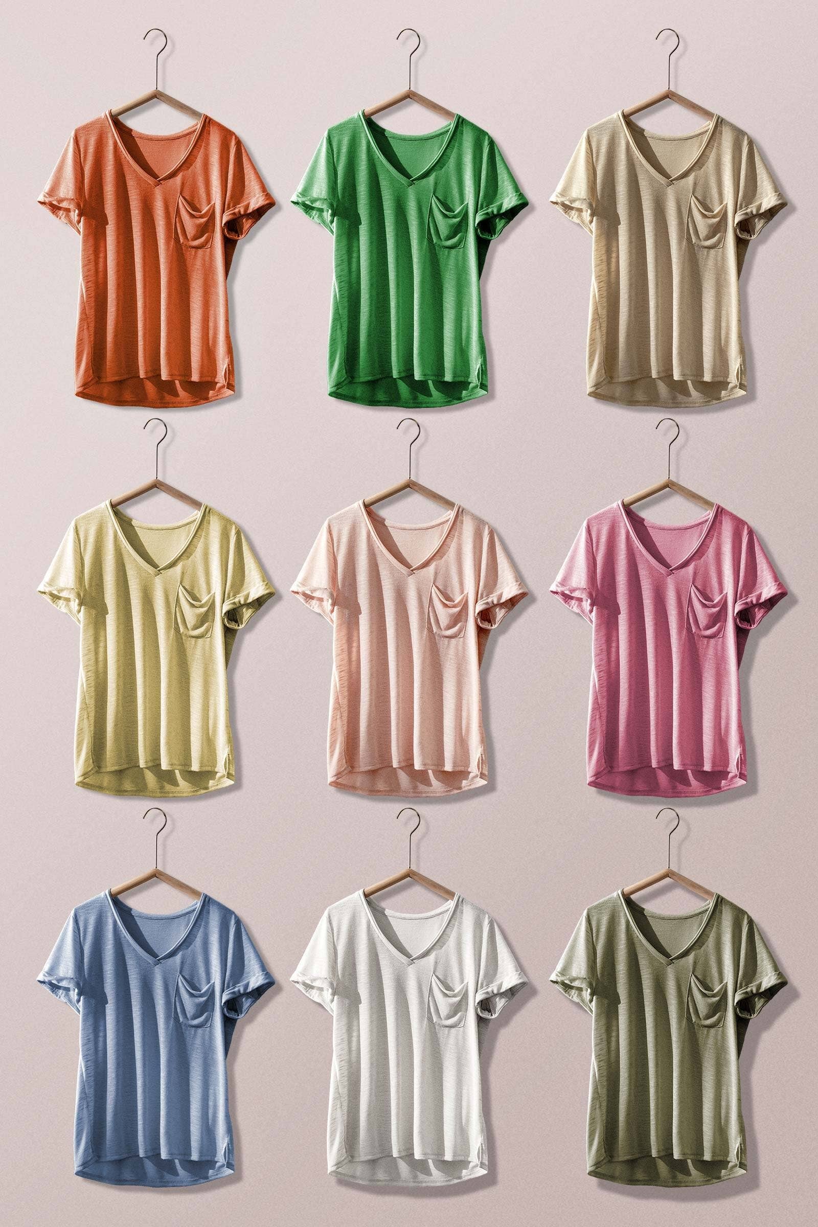 Rolled Sleeve V-Neck Pocket Tee