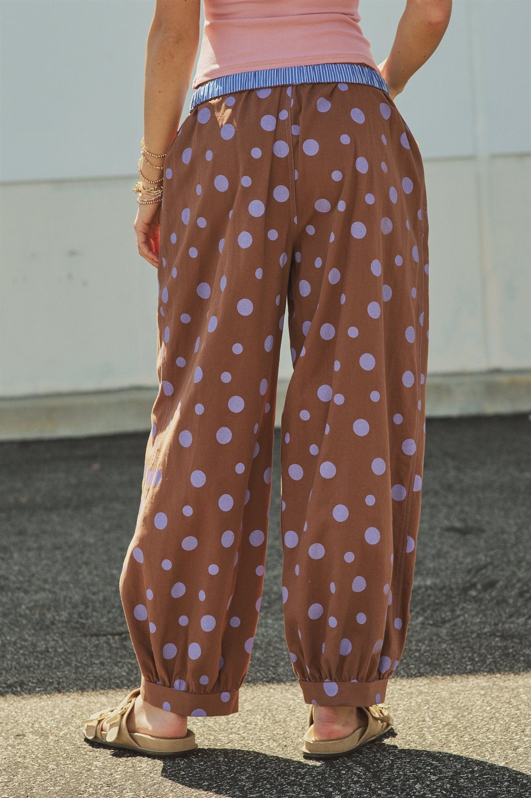 Retro Candy Pop Polka Dot Pants in BROWN BLUE - Women's Pants | Urban Daizy
