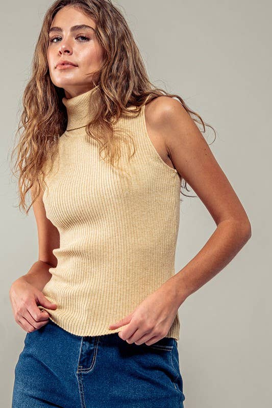 Urban Daizy Sleeveless Ribbed Knit Turtleneck Top Camel Knit Top - Women's (UDZ-TP-00703) – alternate view 16