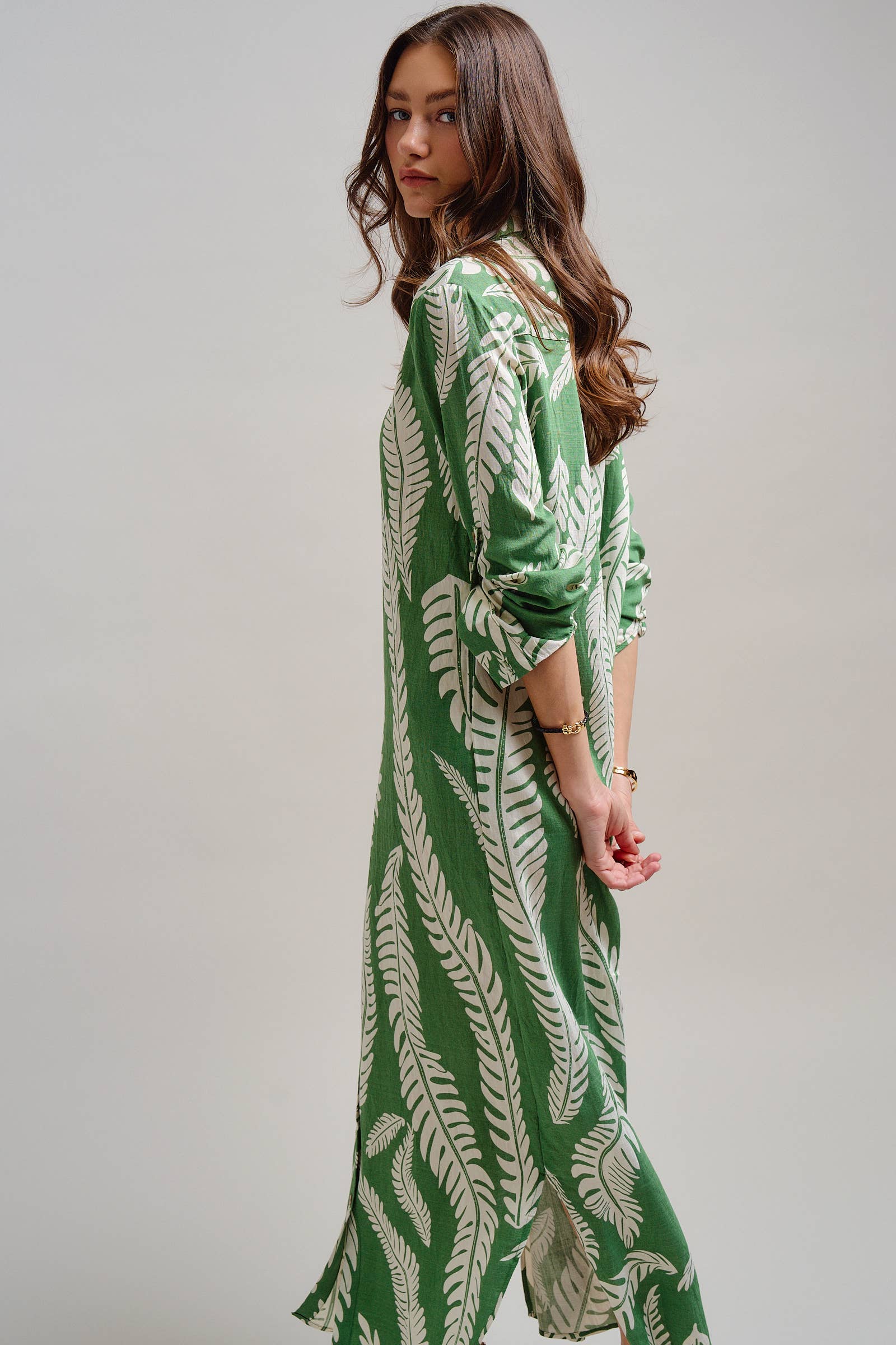 Urban Daizy Botanical Fern Maxi Shirt Dress Green Dress - Women's (TNDR1641-Green) – alternate view 4