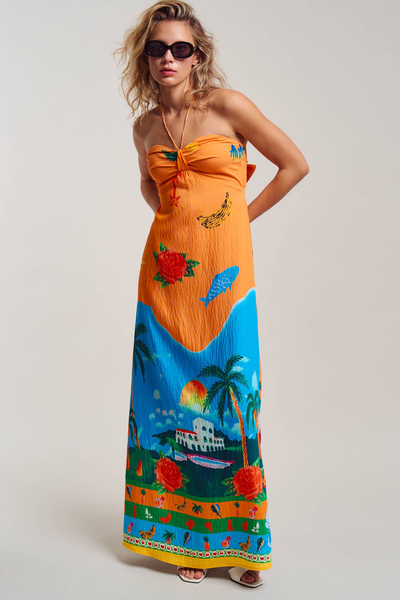 Urban Daizy Vibrant Tropical Scenic Print Halter Maxi Dress Multi Dress - Women's (UDDR0355-Multi) – alternate view 8