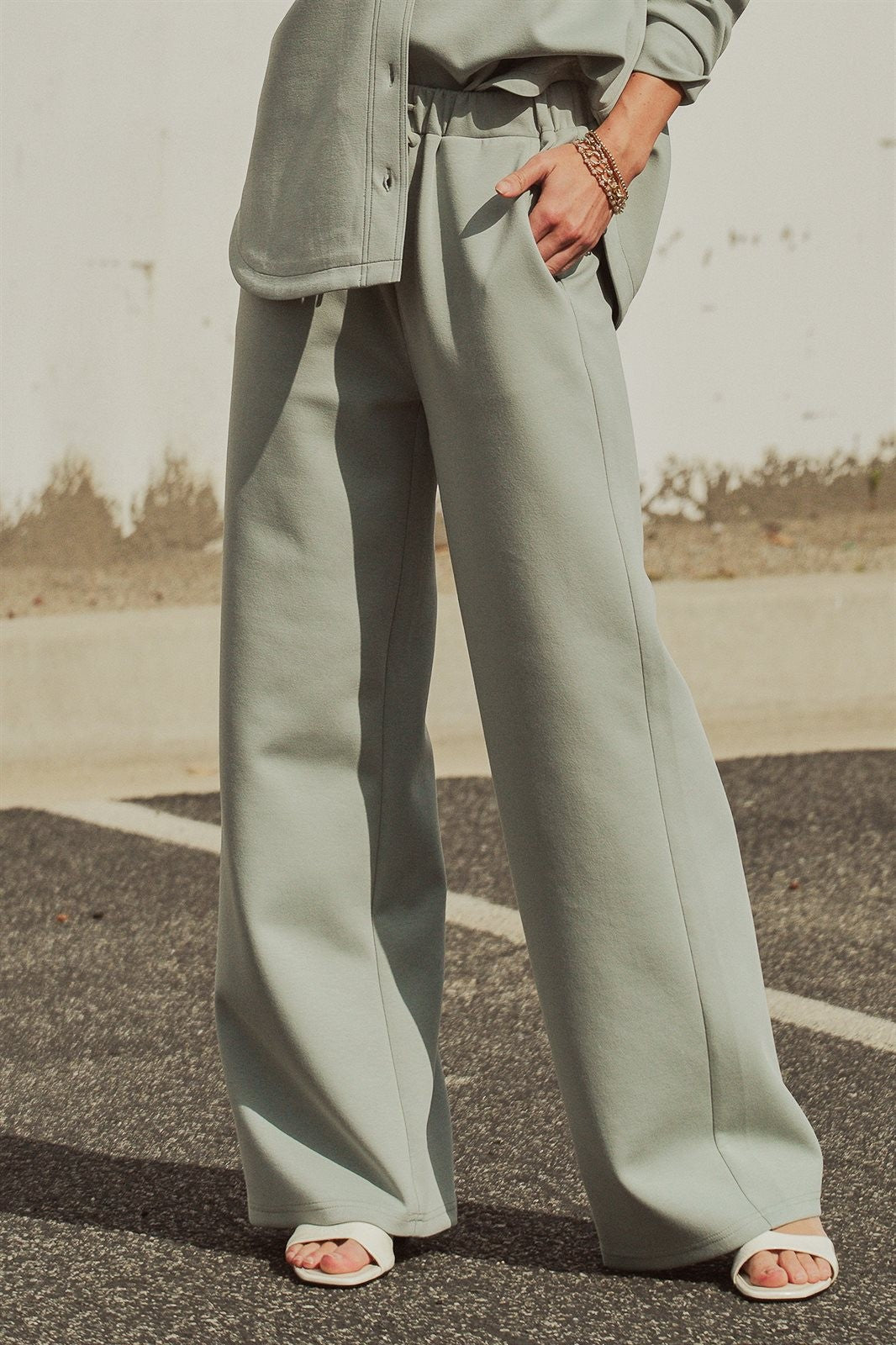 Cotton Blend Wide Leg Drawstring Lounge Pants