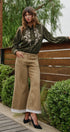 Wide Leg Lace Hem Denim Casual Pants in TAUPE	 - Women's Casual Pants | Urban Daizy