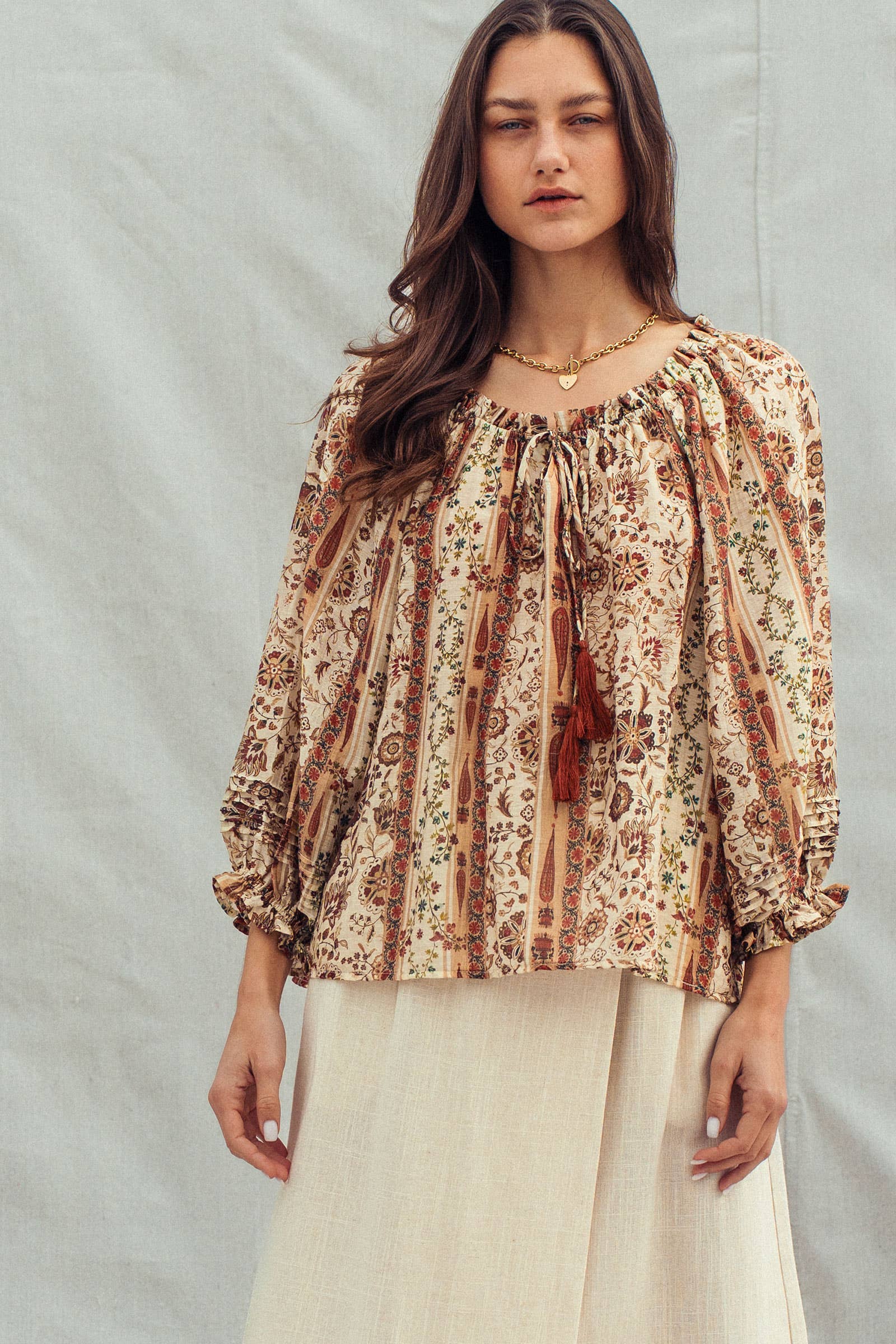 Urban Daizy Boho Off-Shoulder Floral Stripe Blouse Brown-Multi Blouse - Women's (UDZ-TP-01030) – alternate view 8