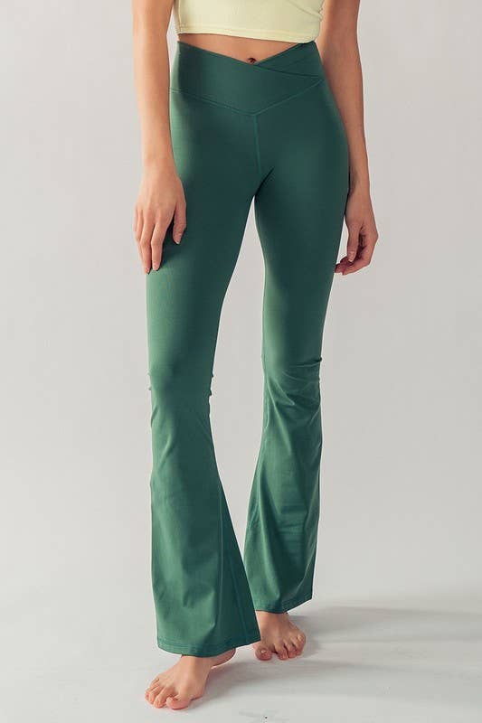 Urban Daizy Cross Waist Flare Activewear Leggings Dark-Basil Athletic Lounge Leggings - Women's (UDZ-PT-00150) –…