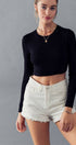 Urban Daizy Essential Fitted Long Sleeve Crew Crop Top Ivory Knit Top - Women's (UDZ-TP-00031) – alternate view 13