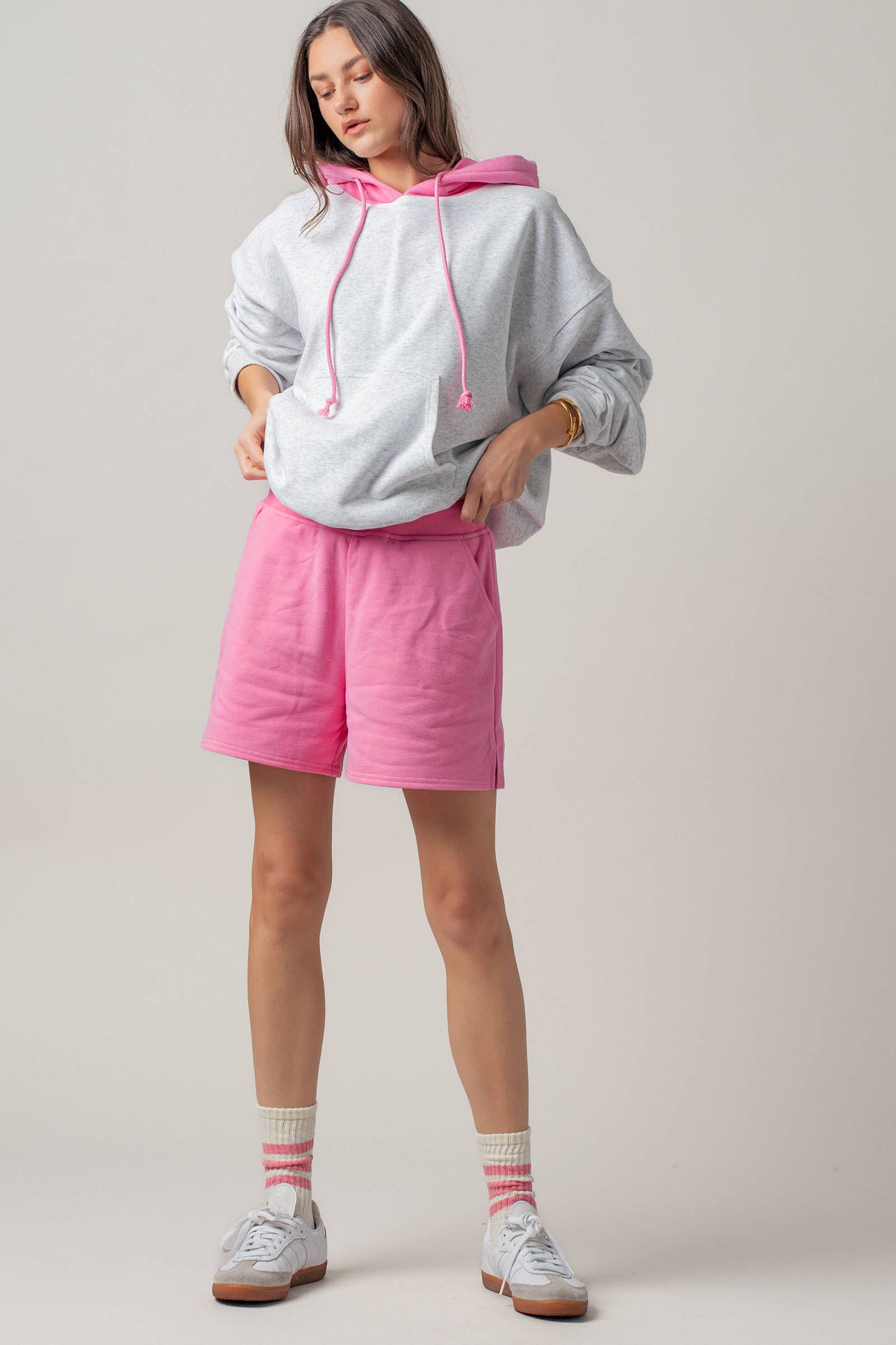 Urban Daizy Drawstring Sweat Shorts Side Slit Pink Shorts - Women's (UDZ-PT-00483) – alternate view 23