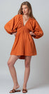 Urban Daizy Smocked V-Neck Balloon Sleeve Cotton Mini Dress Burnt-Orange Dress - Women's (UDZ-DR-00480) – alternate view 8