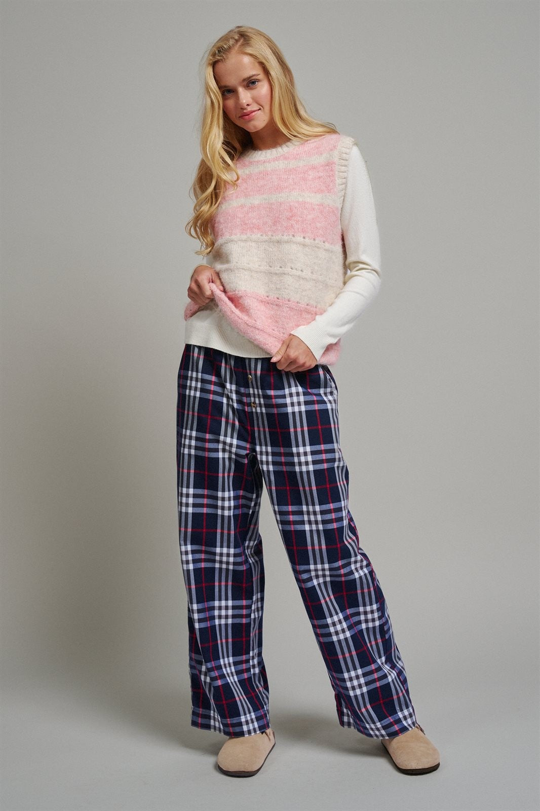 Striped Fuzzy Knit Sweater Vest in PINK - Women's Sweater Vests | Urban Daizy