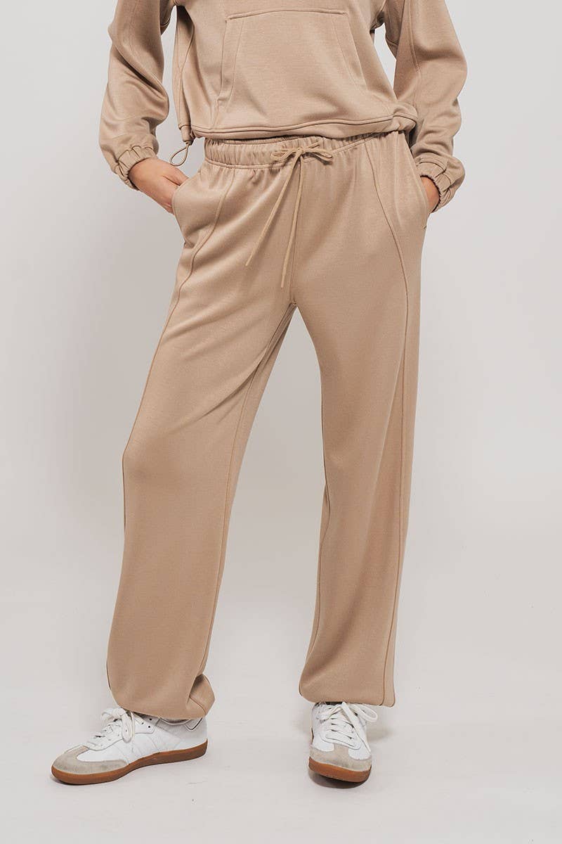 Urban Daizy Relaxed Fit French Terry Paneled Wide Leg Sweatpants Taupe Lounge Sweatpants Joggers - Women's (UDZ-PT-00341)