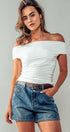 Urban Daizy Bare Bond Off the Shoulder Top - Ruched Sleeve Mocha Knit Top - Women's (UDZ-TP-00495) – alternate view 4