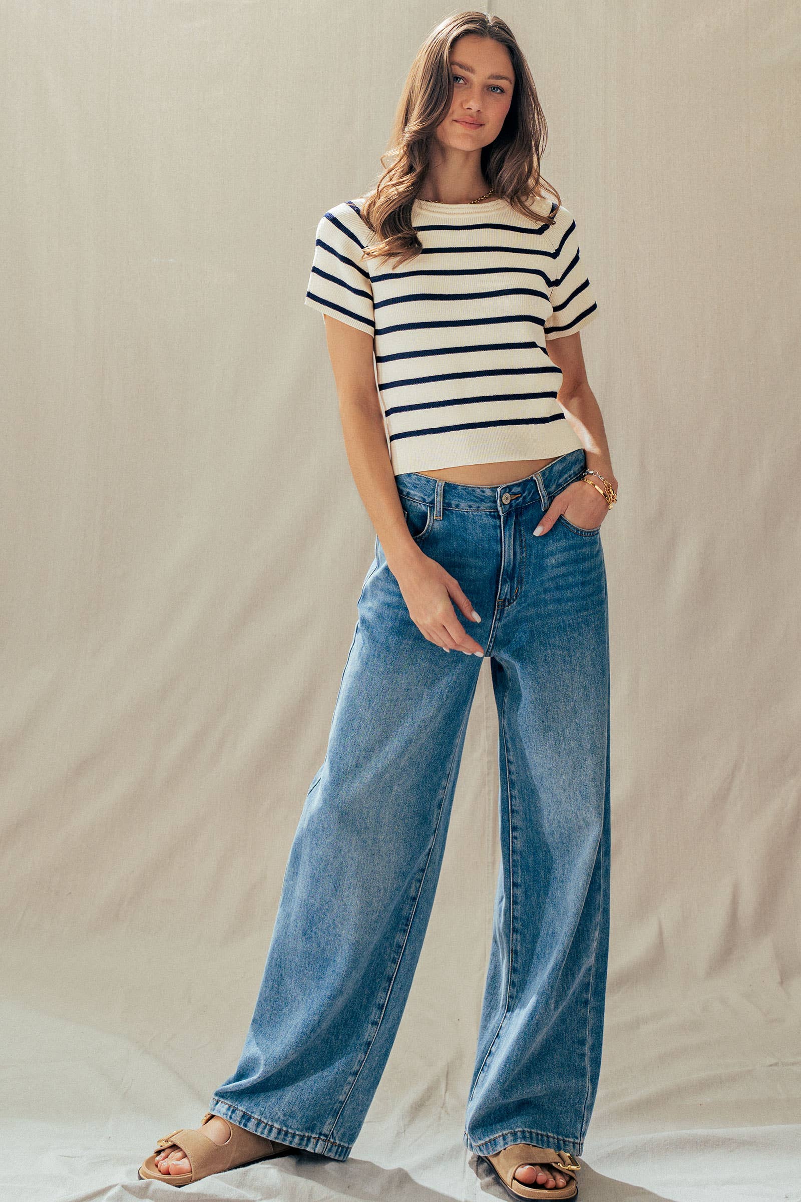 Classic Striped Raglan Sleeve Knit Top