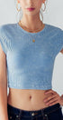 Urban Daizy Ribbed Knit Crop Short Sleeve Fitted Casual Spring Top Blue Knit Top - Women's (UDZ-TP-00081) – alternate view 10
