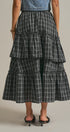 Plaid Tiered Ruffle Maxi Skirt Western Cowgirl Boho Long Ski in BLACK - Women's Midi Skirts | Urban Daizy