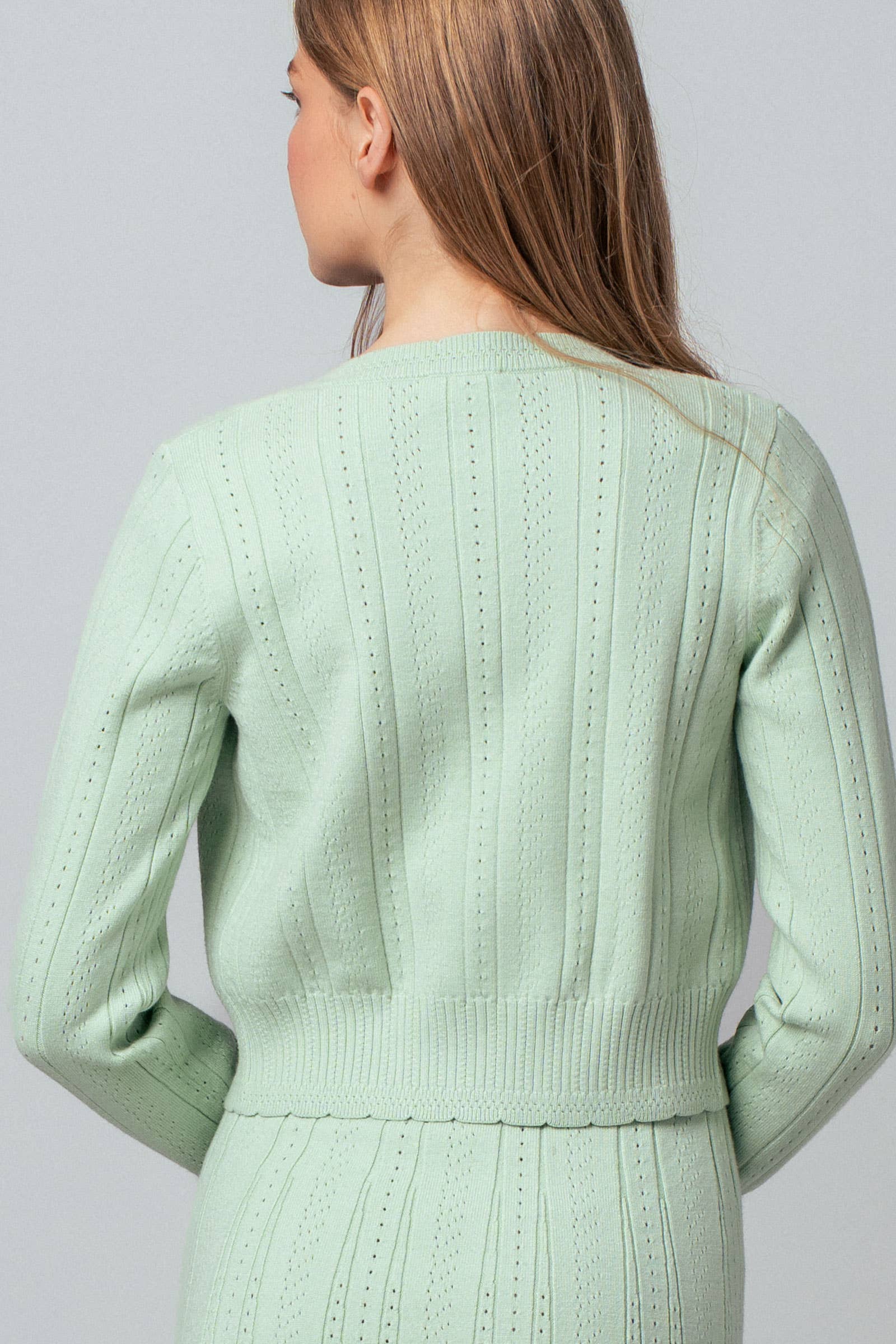 Pointelle Knit Button-Front Cardigan