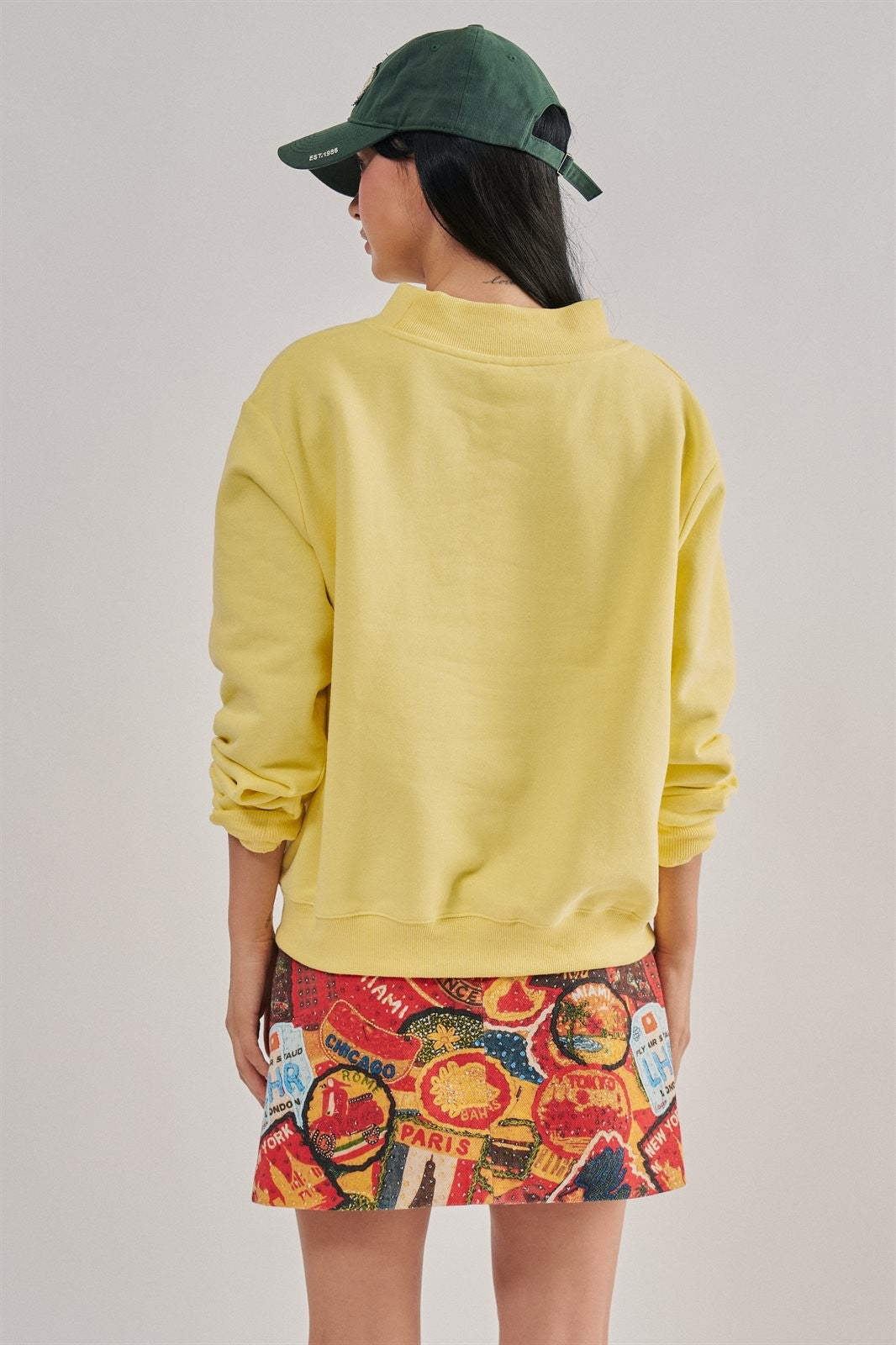 Easy Tiger Graphic Mock Neck Sweatshirt Brushed French Terry in YELLOW - Women's Sweatshirts & Hoodies | Urban Daizy