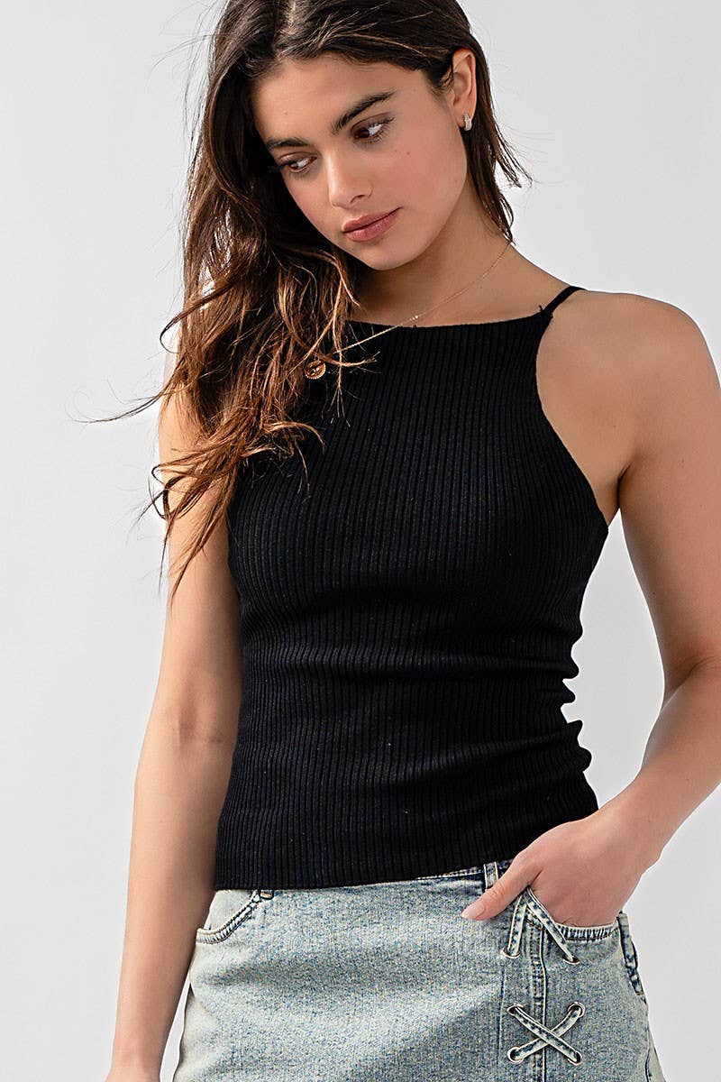 Urban Daizy Ribbed Knit Halter Spaghetti Strap Tank Top Black Tank Top - Women's (UDZ-TP-00490) – alternate view 16