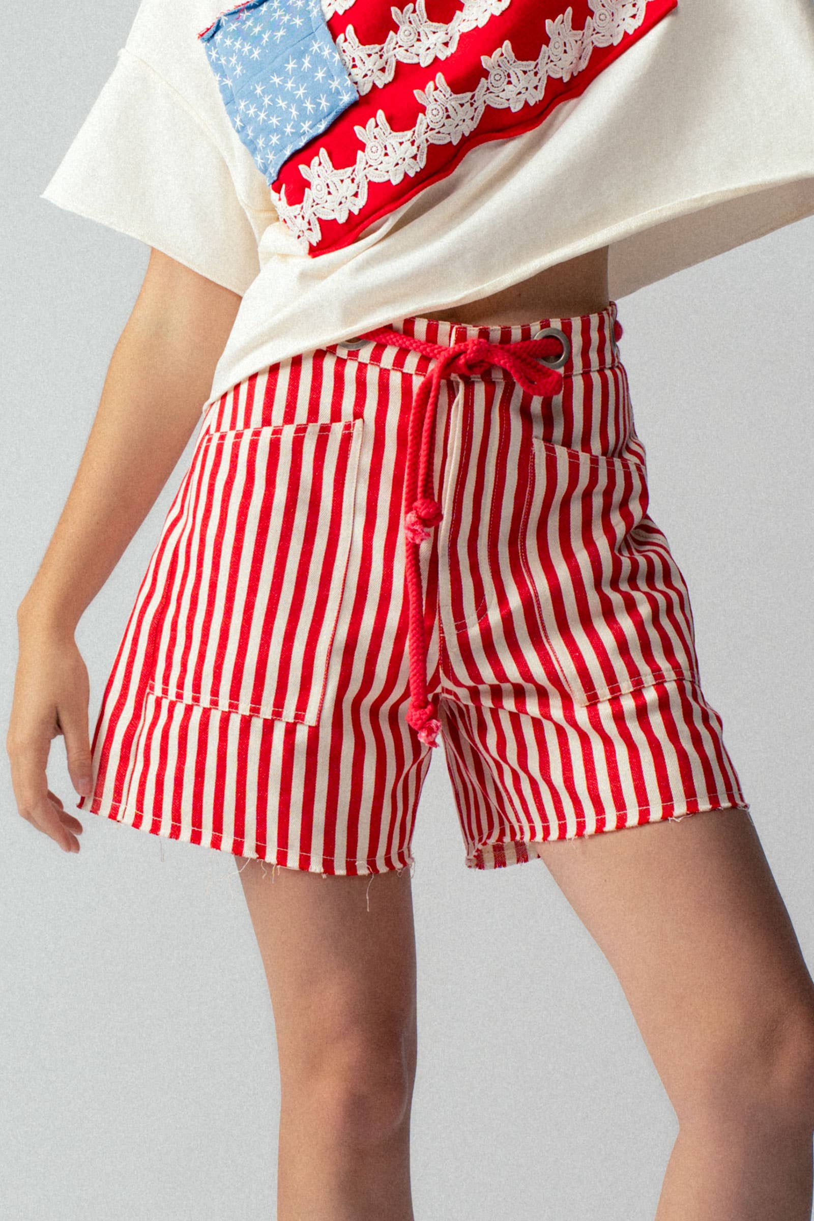 Urban Daizy Striped High-Rise Denim Shorts Blue Shorts - Women's (UDZ-DR-00389) – alternate view 6