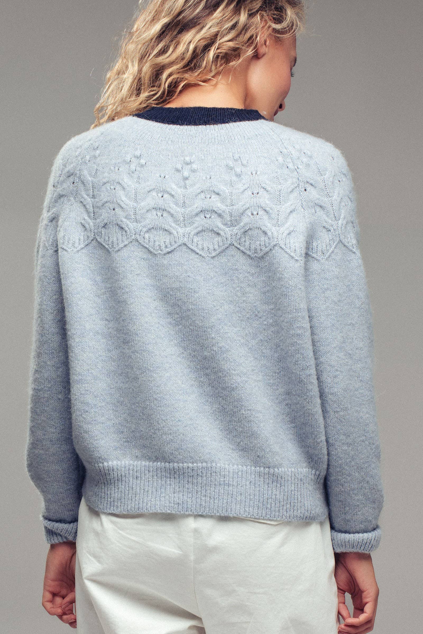 Textured Yoke Contrast Trim Knit Cardigan | wholesale cardigan - women's | Urban Daizy