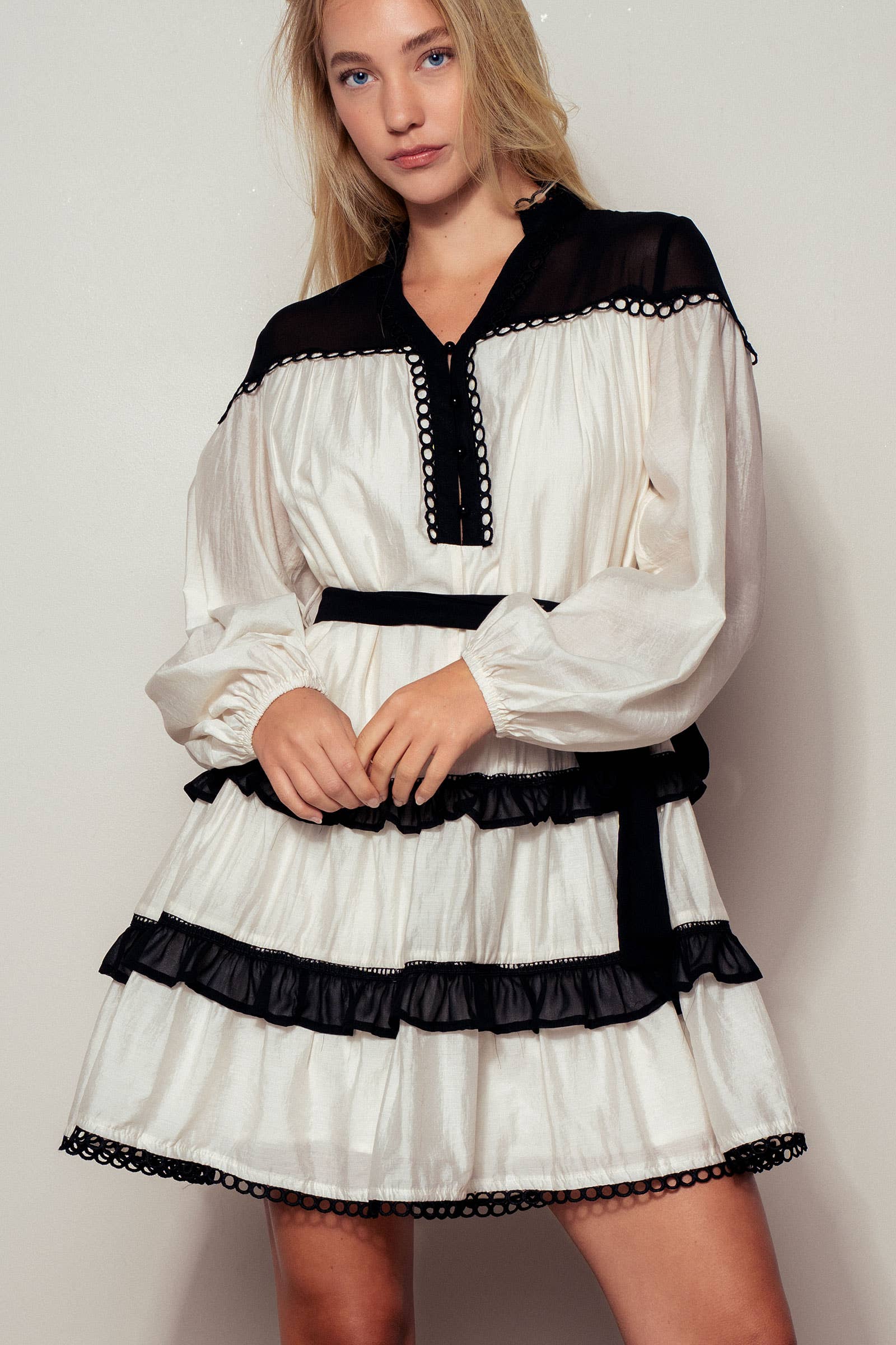 Urban Daizy Contrast Trim Renaissance Tiered Mini Dress Black Dress - Women's (UDZ-DR-00111)