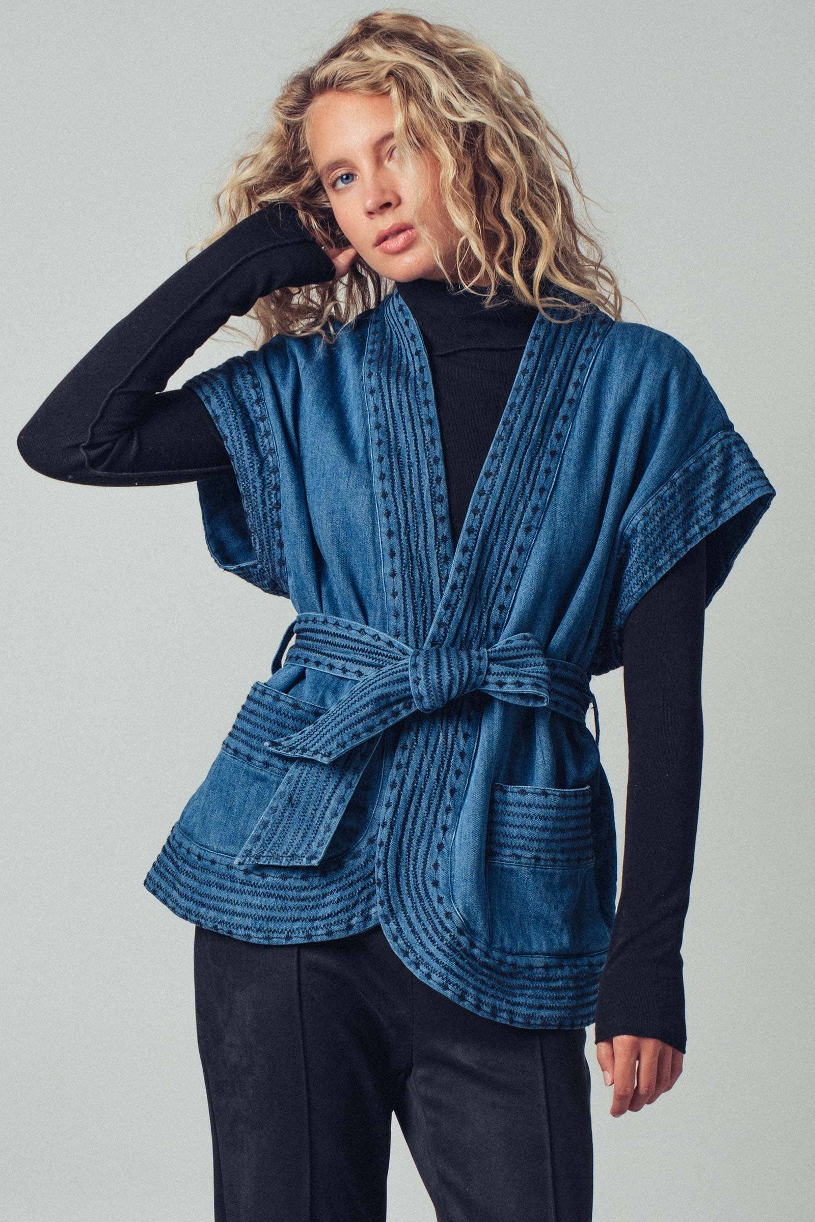 Washed Belted Denim Vest