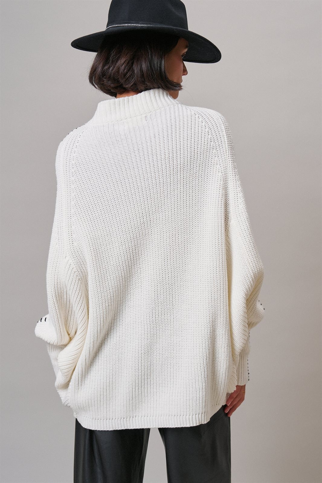 Star Intarsia Mock Neck Sweater in IVORY - Women's Sweaters | Urban Daizy