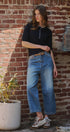 Wool Blend Cable Knit Henley with Contrast Neckline in NAVY - Women's Sweaters | Urban Daizy