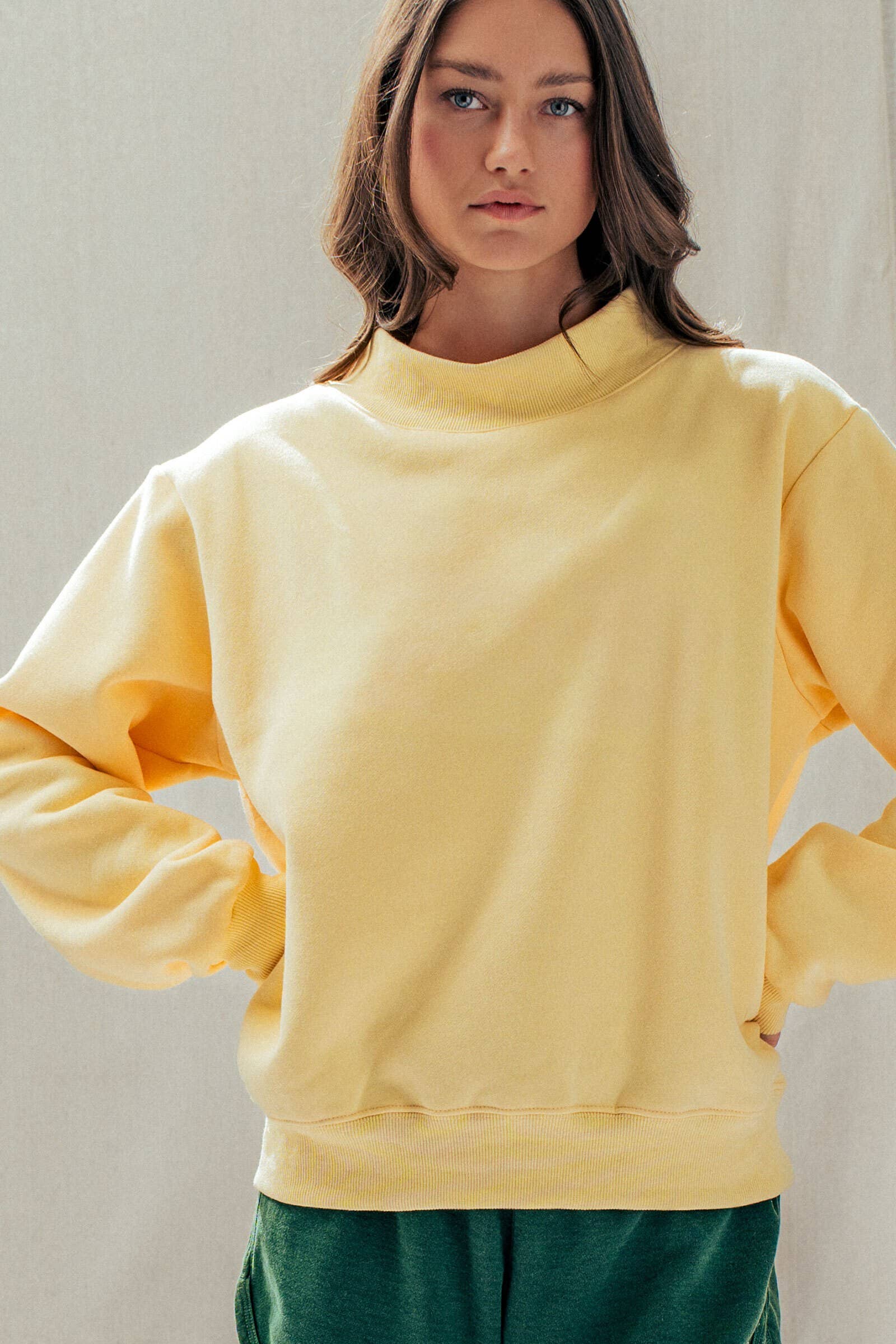 Urban Daizy Mock Neck Drop Shoulder Sweatshirt Ivory Sweatshirt - Women's (UDTP1437-Ivory) – alternate view 19