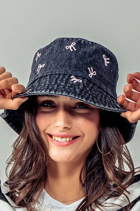 Urban Daizy Embroidered Mini Bow Coquette Denim Bucket Hat Black Bucket Hat - Women's (UDZ-AC-00114) – alternate view 11