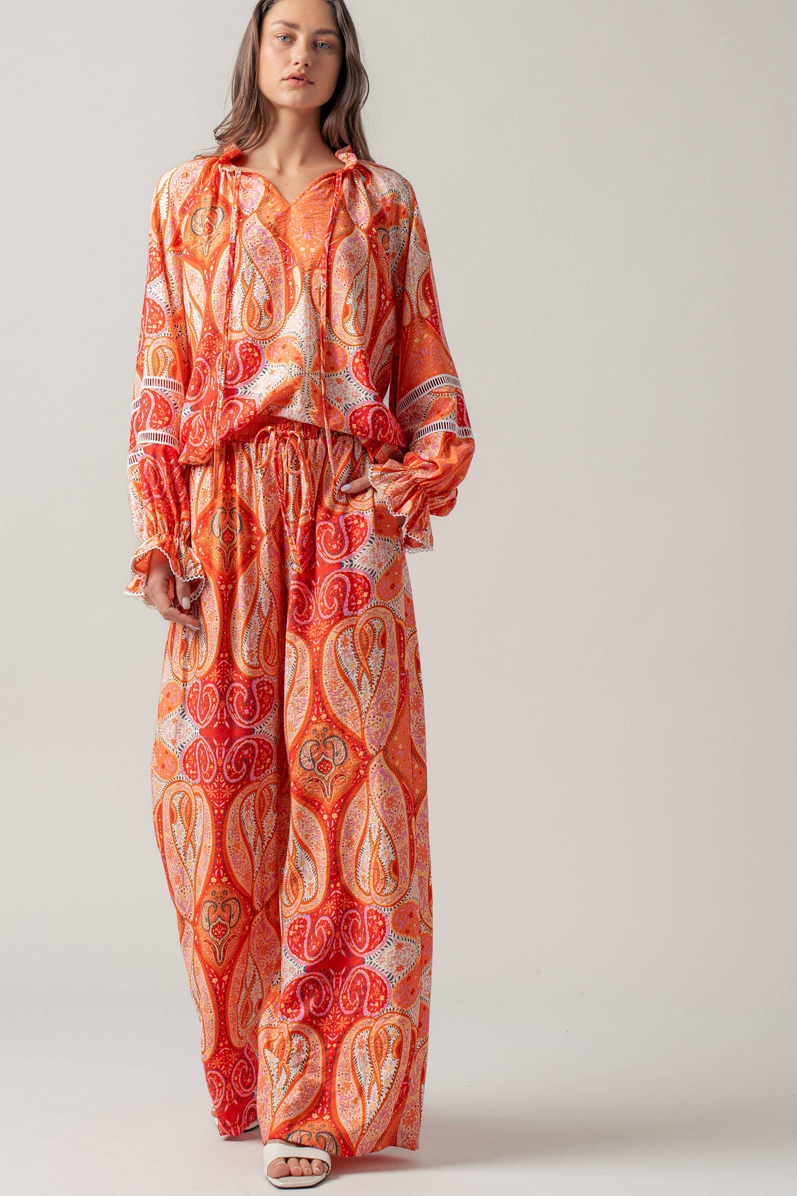 Paisley Print Wide-Leg Statement Pants