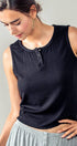 Urban Daizy Ribbed Bamboo Henley Tank Top Black Tank Top - Women's (UDZ-TP-00520)
