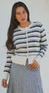 Lace Trim Striped Cardigan Coastal Grandma Preppy for Women in IVORY BROWN - Women's Cardigans & Shrugs | Urban Daizy