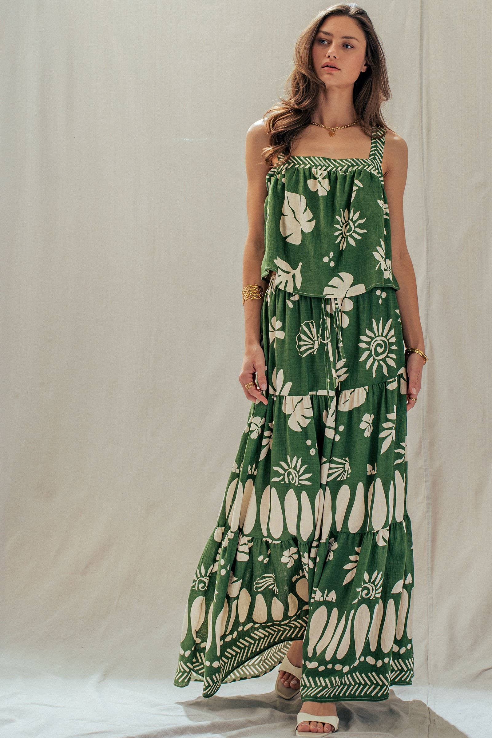 Urban Daizy Tropical Print Tiered Maxi Skirt Set Green Top & Skirt Set - Women's (UDZ-AC-00244-Green) – alternate view 9