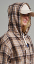 Plaid Flannel Hooded Shirt Jacket with Drawstring Hem in KHAKI - Women's Shirts & Blouses | Urban Daizy