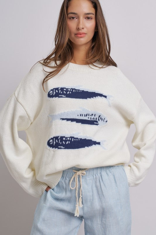Seaside Sardine Oversized Summer Knit Sweater in IVORY - Women's Sweaters | Urban Daizy