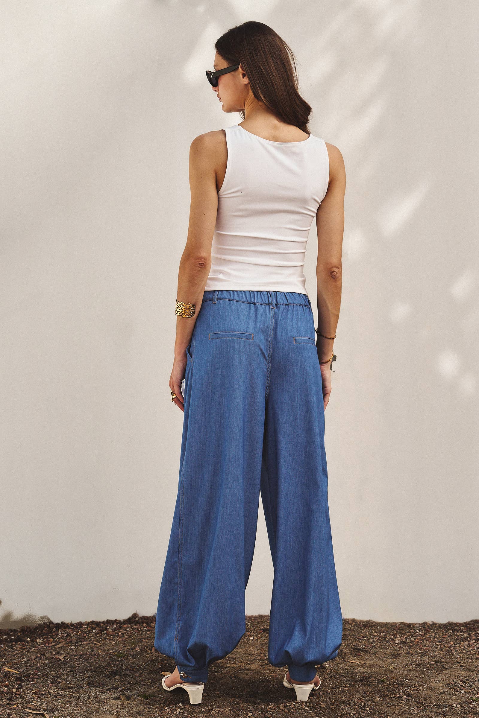 Urban Daizy Soft Chambray Wide Leg Barrel Pants Blue Pants - Women's (TNPT0819-Blue) – alternate view 10