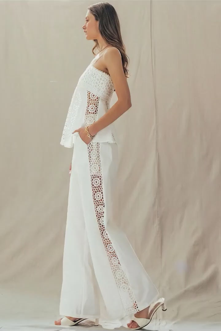 Cotton Eyelet Two-Piece Set Peplum Cami & Pants