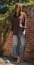 Oversized Striped Cotton Button Down Shirt in Brown - Women's Shirts & Blouses | Urban Daizy