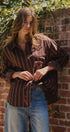 Oversized Striped Cotton Button Down Shirt in Brown - Women's Shirts & Blouses | Urban Daizy
