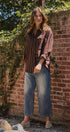 Oversized Striped Cotton Button Down Shirt in Brown - Women's Shirts & Blouses | Urban Daizy