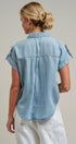 Striped Chambray Short Sleeve Button Up Shirt in Chambray - Women's Blankets | Urban Daizy