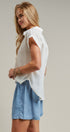 Linen Look Polo Collar Ladder Trim Short Sleeve Top in White - Women's Blankets | Urban Daizy