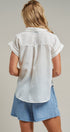 Linen Look Polo Collar Ladder Trim Short Sleeve Top in White - Women's Blankets | Urban Daizy