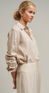 Polka Dot Linen Blend Button Up Shirt in Sand - Women's Blankets | Urban Daizy