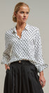 Polka Dot Linen Blend Button Up Shirt in White - Women's Blankets | Urban Daizy
