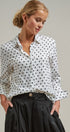 Polka Dot Linen Blend Button Up Shirt in White - Women's Blankets | Urban Daizy