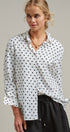 Polka Dot Linen Blend Button Up Shirt in White - Women's Blankets | Urban Daizy