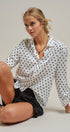 Polka Dot Linen Blend Button Up Shirt in White - Women's Blankets | Urban Daizy