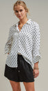 Polka Dot Linen Blend Button Up Shirt in White - Women's Blankets | Urban Daizy