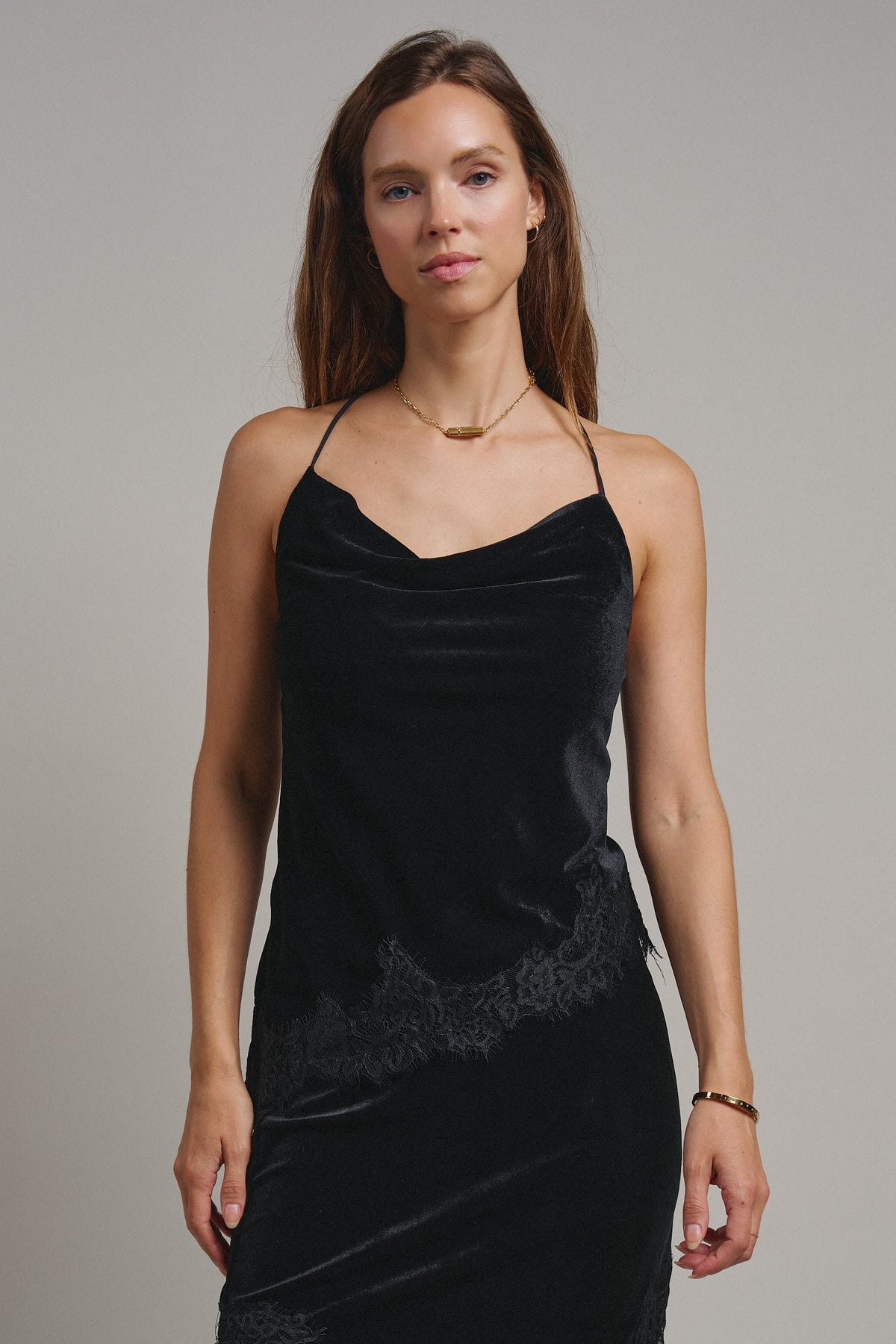 Evening Lace Velvet Cami Top in Black - Women's Tanks & Camis | Urban Daizy